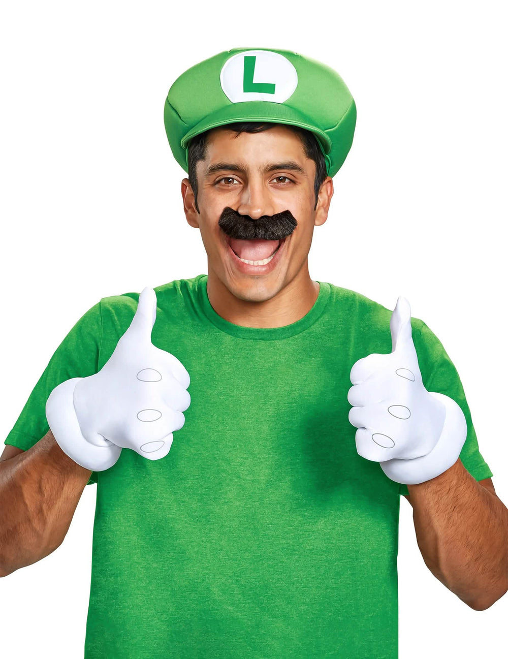 Luigi™ felnőtt zöld és fehér kiegészítők sapkával, bajusszal és kesztyűkkel