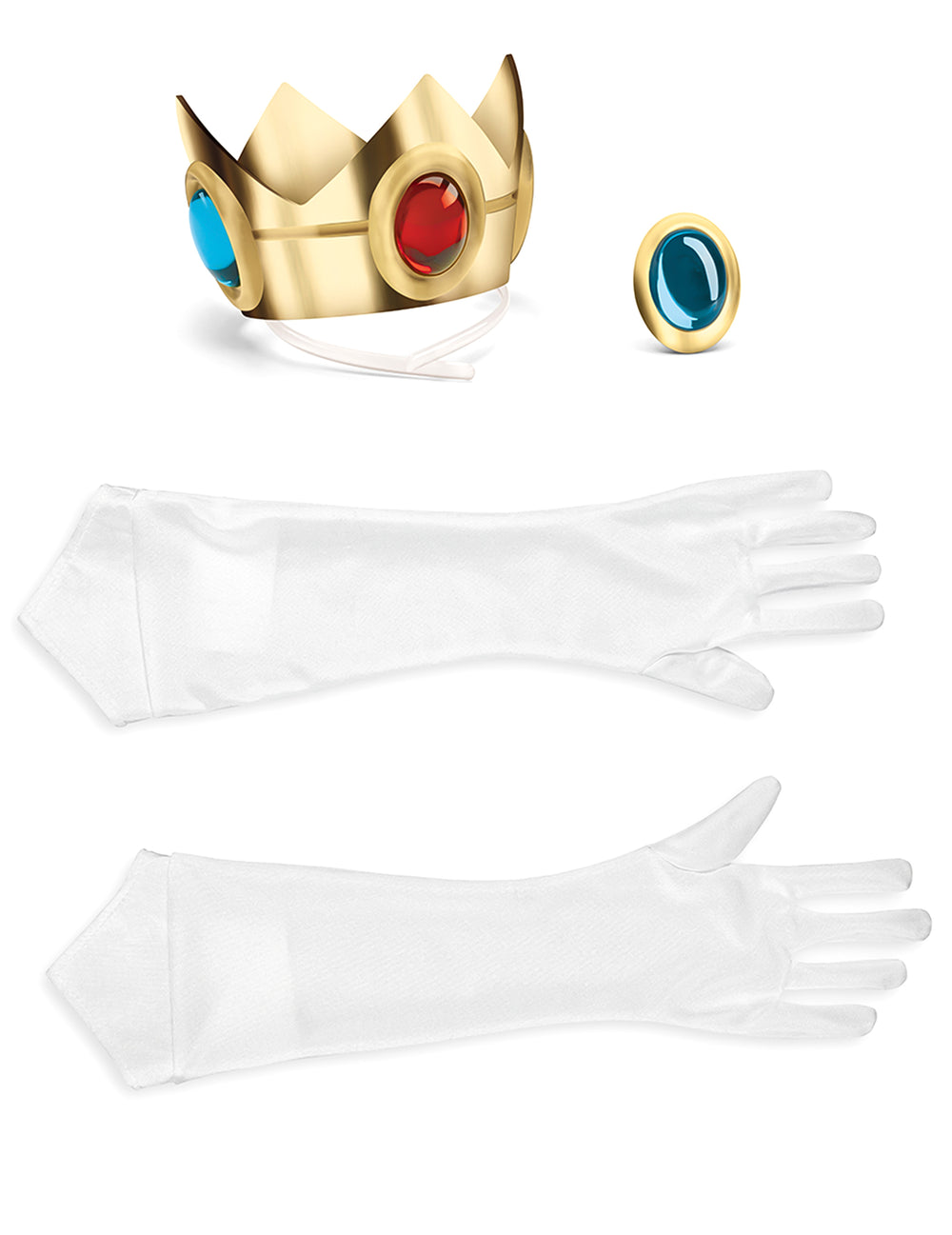 Détail de la couronne de la broche et des gants du Set accessoires Princesse Peach
