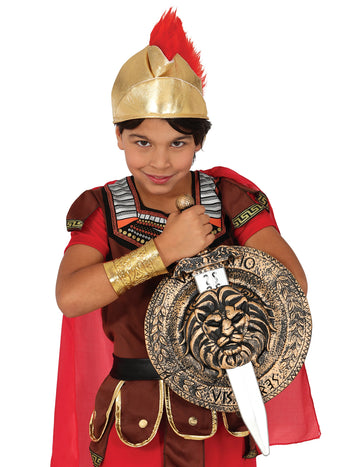 Set bouclier épée romain pour enfant doré et marron avec tête de lion
