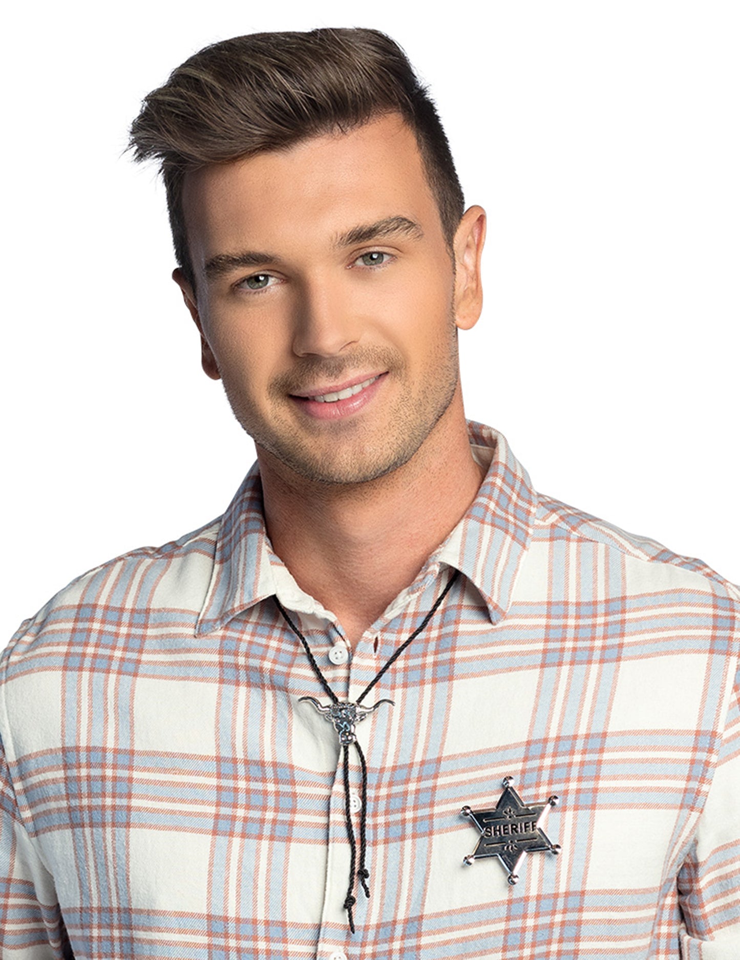 Set d'accessoires de cowboy pour homme avec bolo tie et étoile de shérif argentés