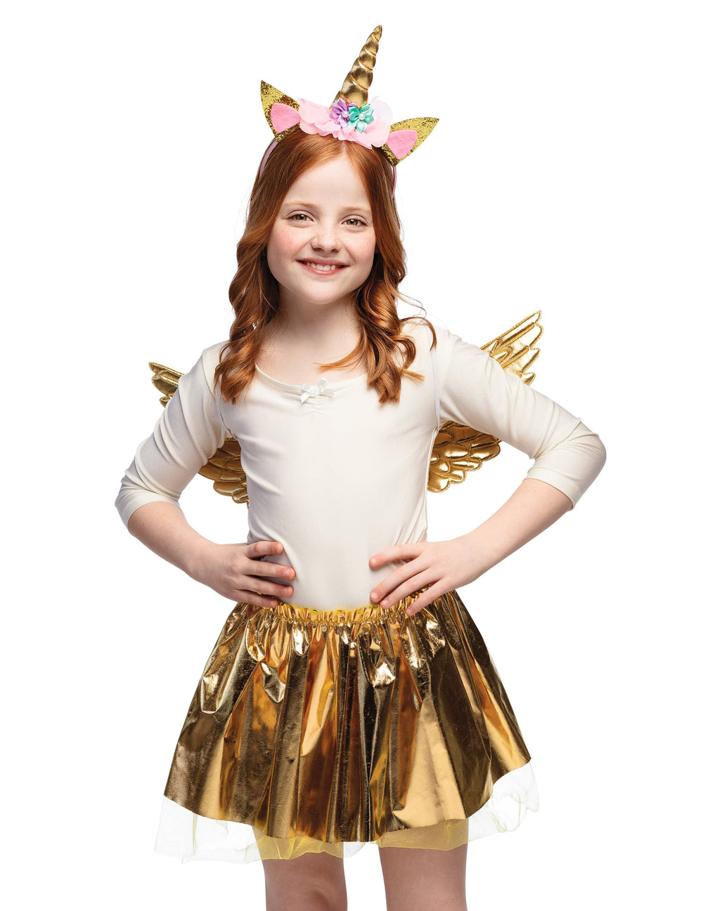 Set de licorne pour enfant doré avec serre-tête ailes et jupe