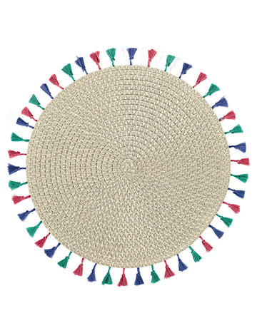 Boho Vibes pom-pom alátét 38 cm bézs kerek