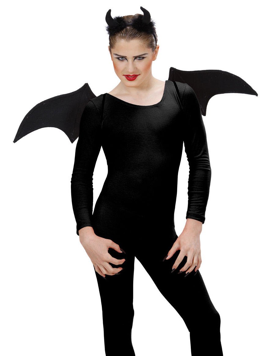 Felnőtt Halloween-i démon készlet fekete színben szárnyakkal és szarvakkal