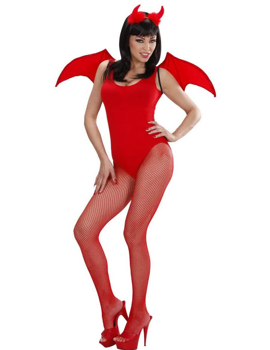 Piros démon halloween női szett szárnyakkal és szarvakkal