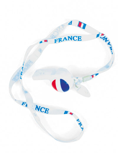 Sifflet et tour de cou France pour supporter blanc et tricolore