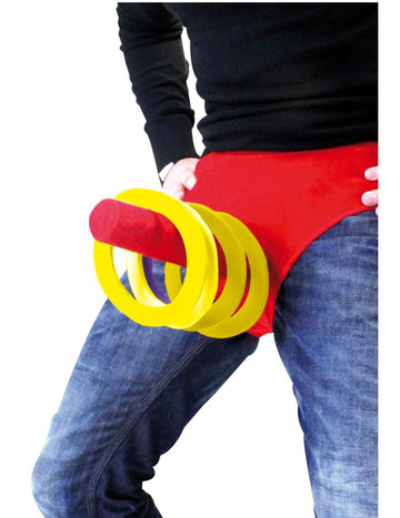 Slip humoristique Le Baiseur des Anneaux pour adulte rouge avec anneaux jaunes