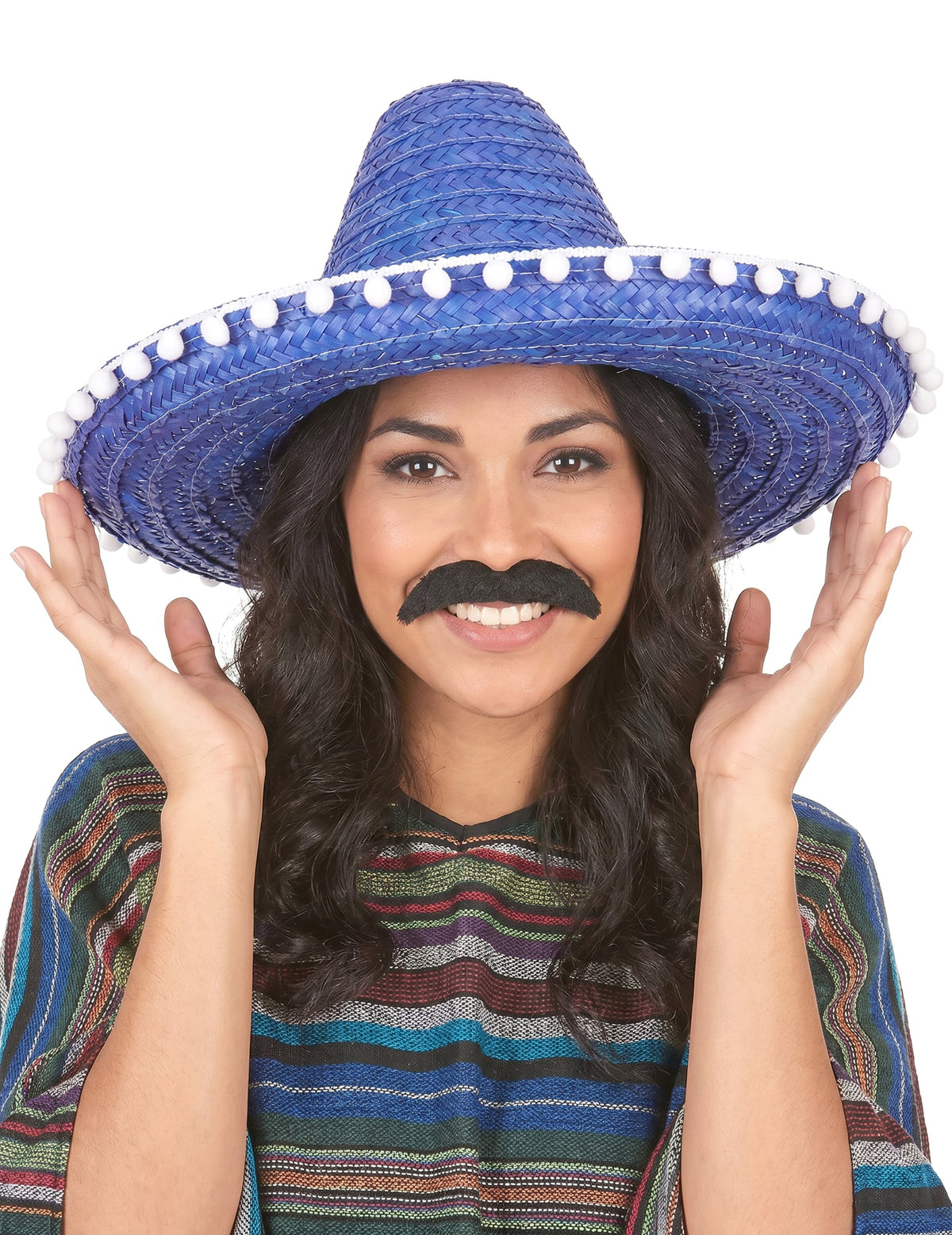 Kék sombrero felnőtt pompom határral