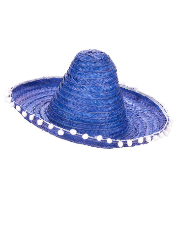 Kék sombrero felnőtt pompom határral