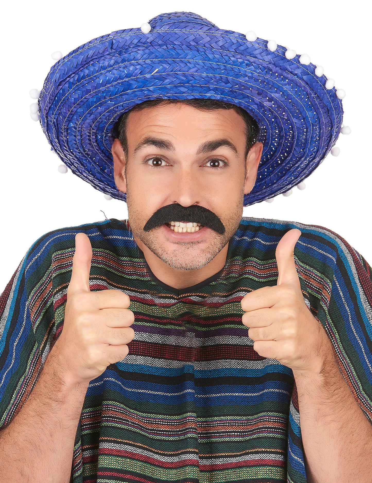 Kék sombrero felnőtt pompom határral