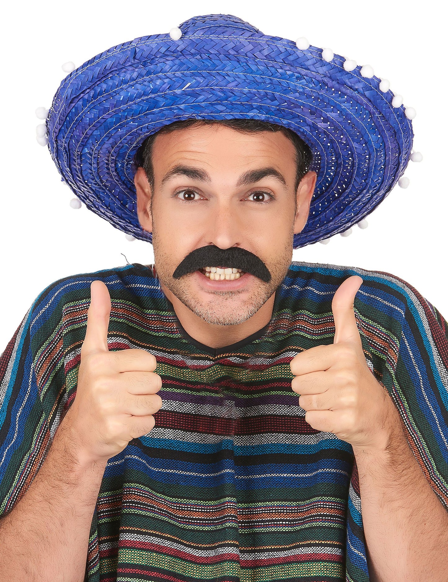 Kék sombrero felnőtt pompom határral