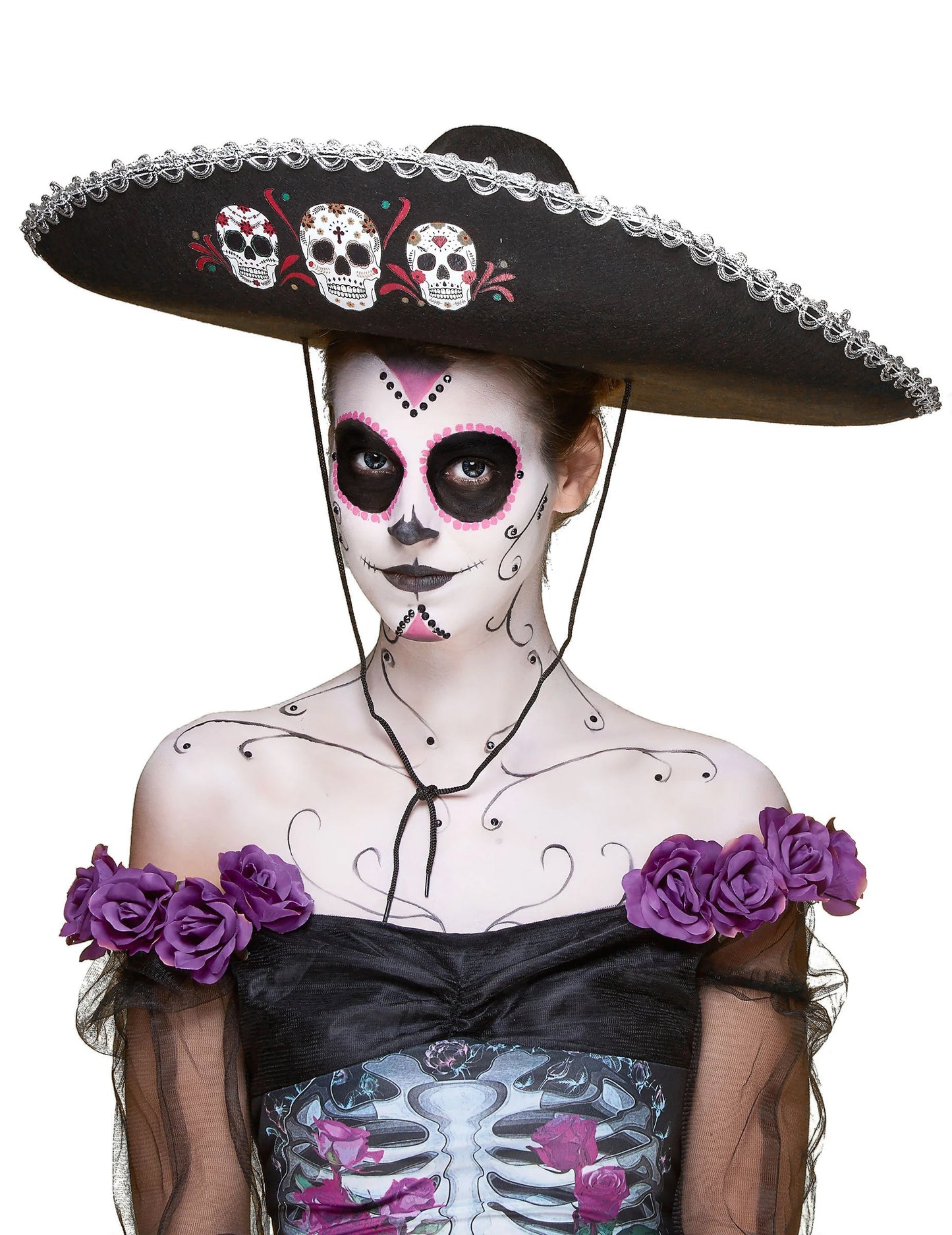 Fekete sombrero dia de los muertos felnőtt ezüst kivitelek