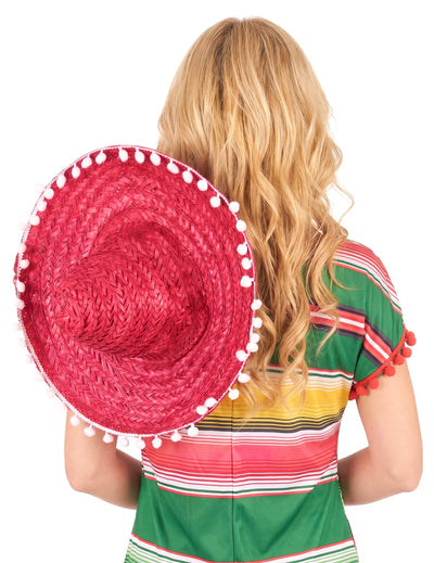 Vörös sombrero felnőtt pompom szegélyével