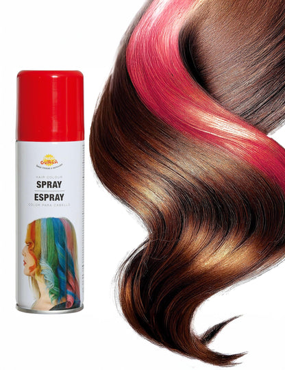 Détail du rendu de la couleur rouge sur une mèche du spray pour cheveux couleurs pour fête