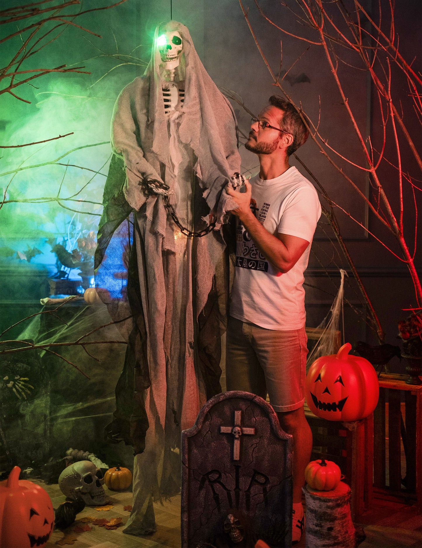 Halloween szürke függő csontváz 180 cm