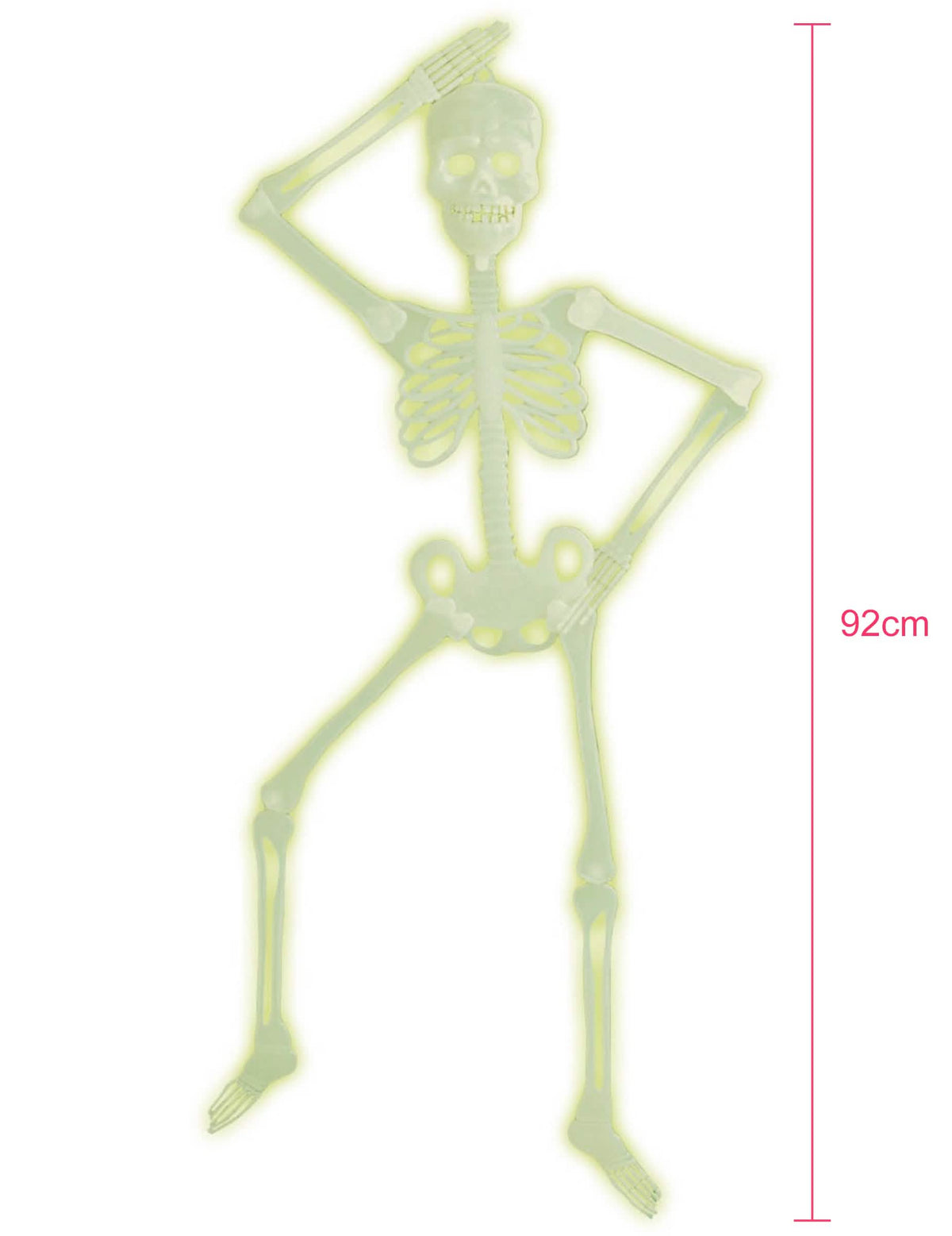 92 cm-es magasságú, foszforeszkáló halloween csontváz, mozgatható ízületekkel