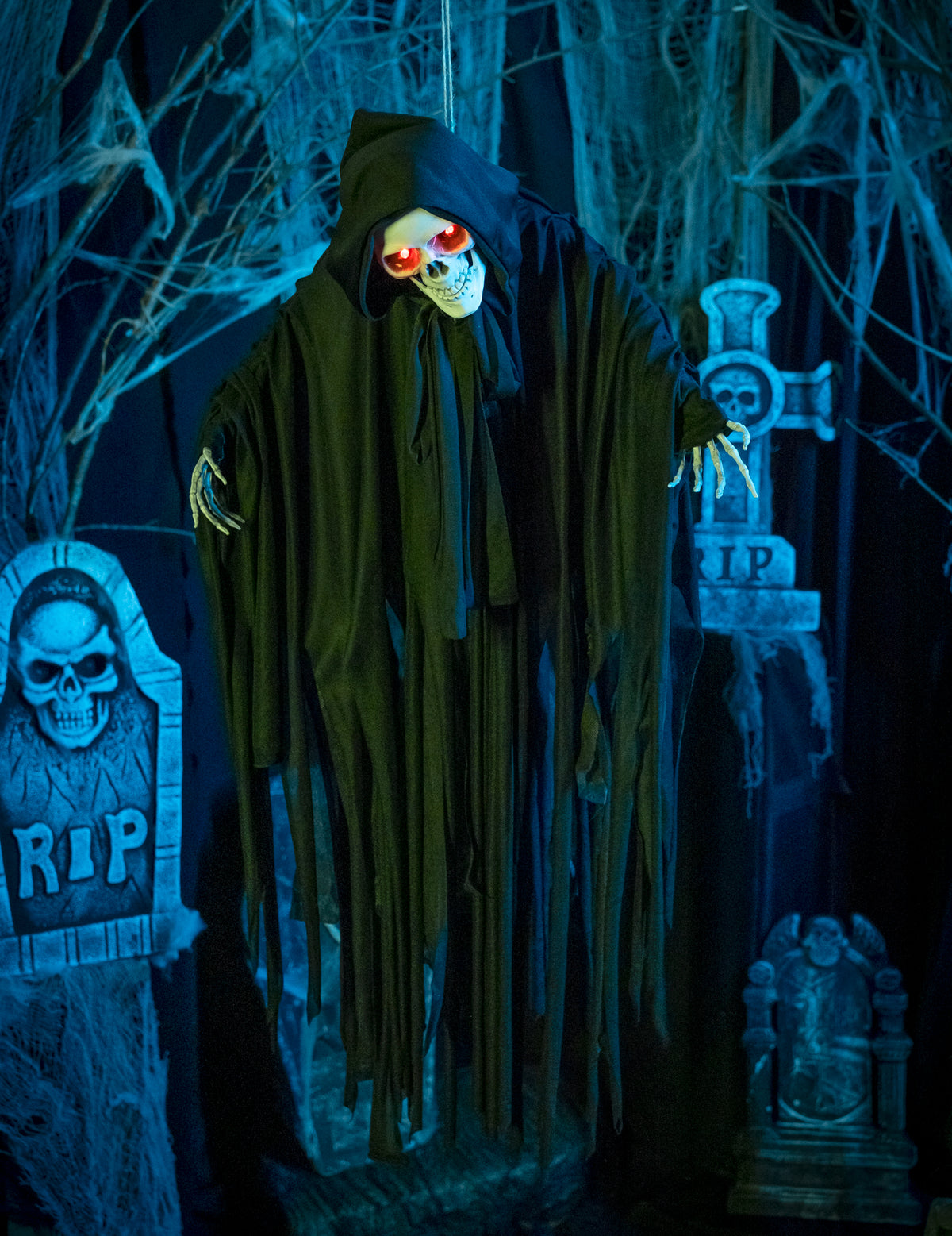 Könnyű, hang- és animált Halloween csontváz 90 cm