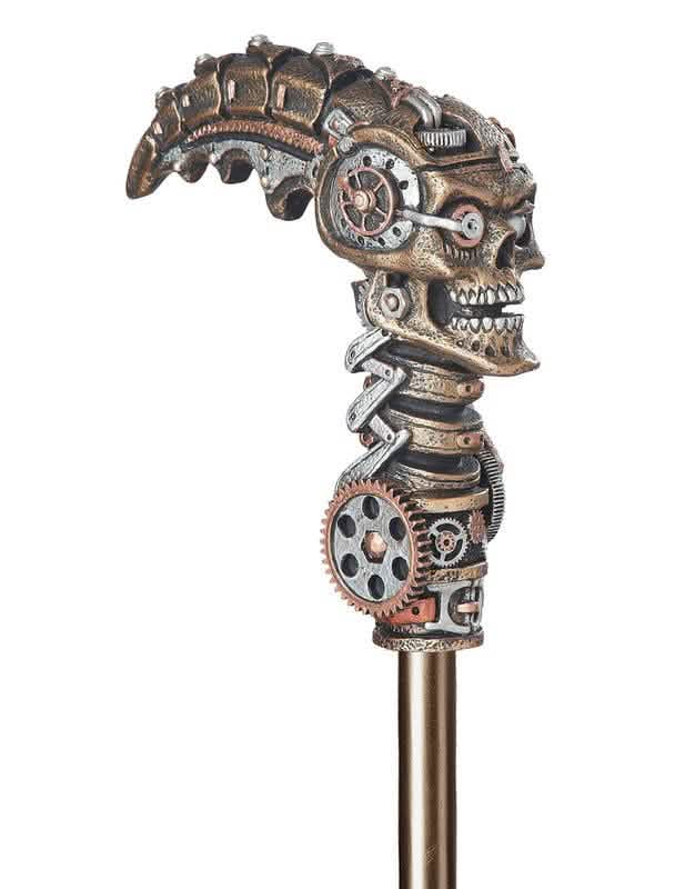 Steampunk mechanikus koponyás botgomb részlete