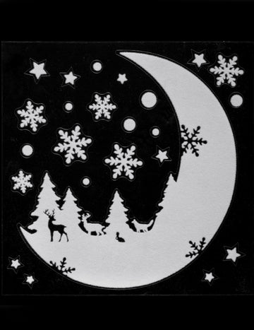 Téli hold ablakmatrica 30 x 30 cm csillogó fehér