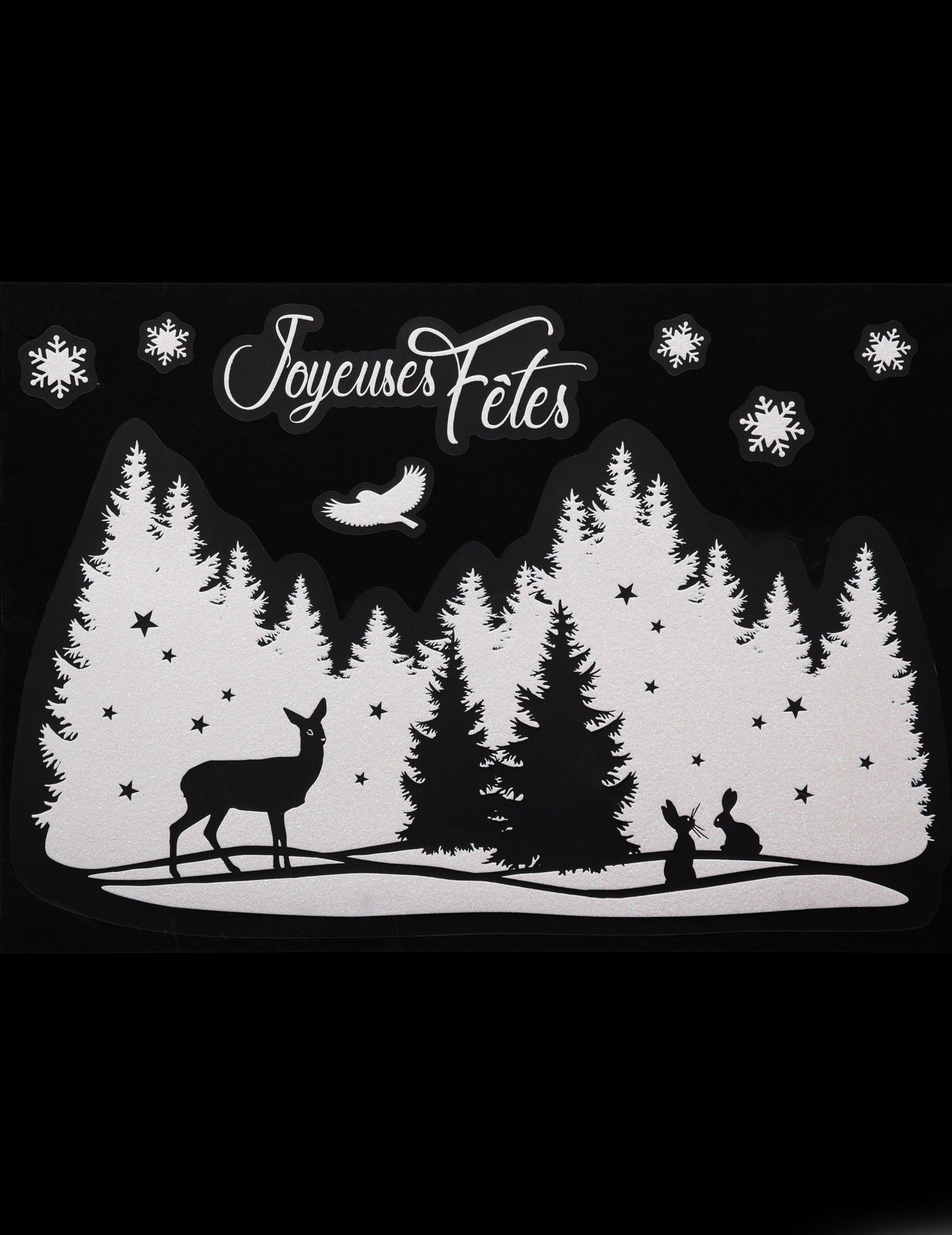 Karácsonyi tájképes ablakmatrica 29 x 40 cm csillogó fehér