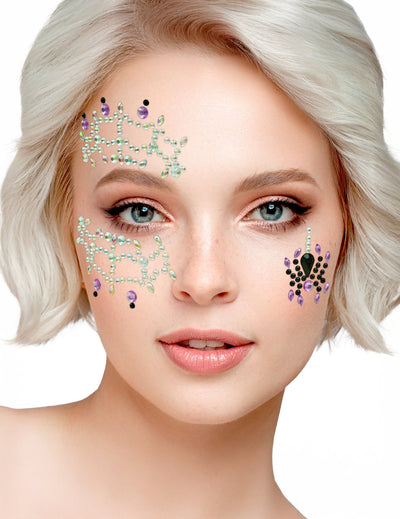 Strass adhésifs araignée pour adulte noir violet et irisé avec perles
