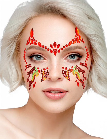 Strass adhésifs diable enflammé pour adulte rouges et oranges