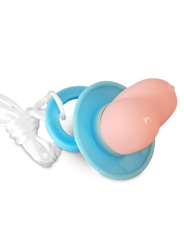 Sucette humoristique seins pour adulte bleue et rose avec cordon blanc