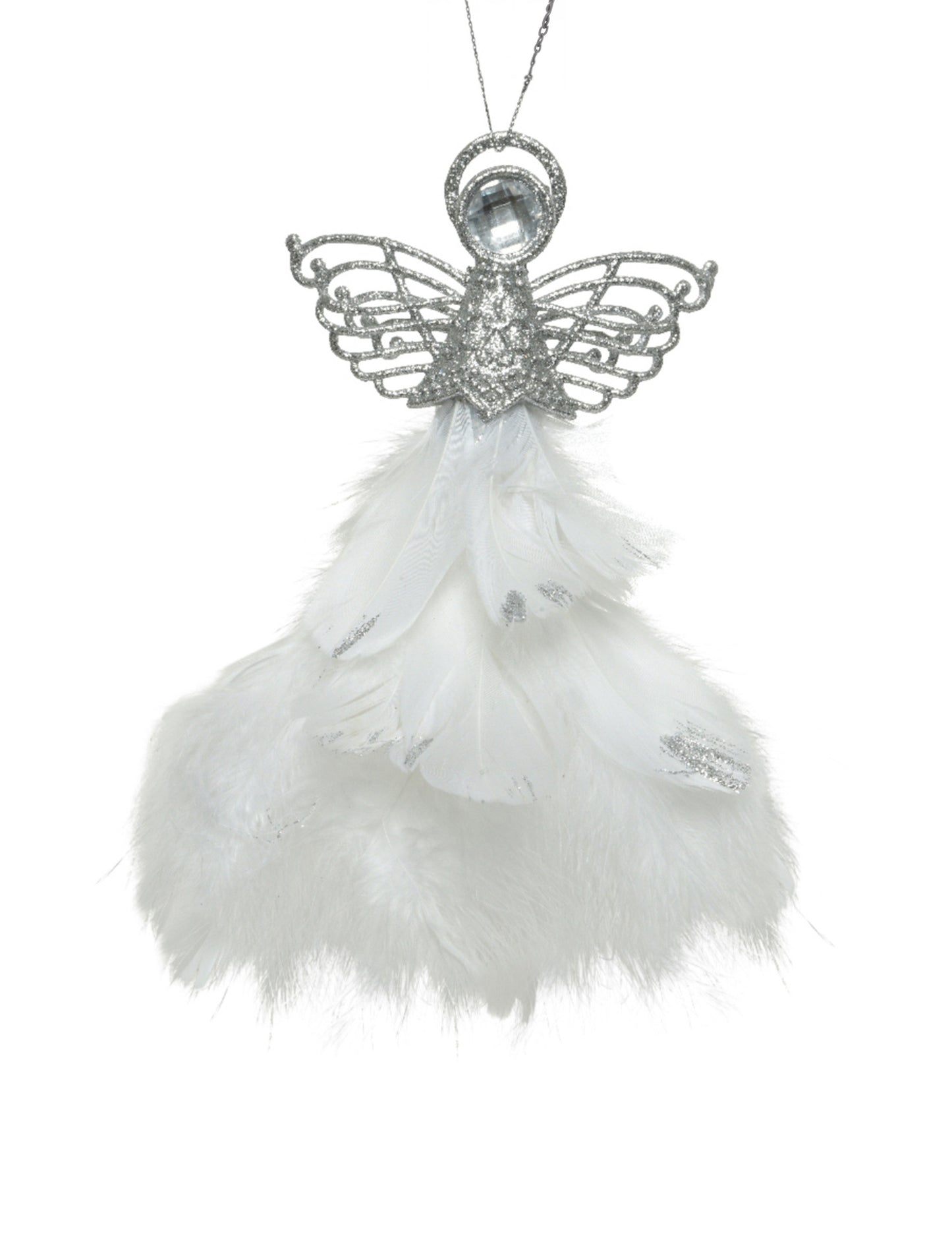 Ezüst angyal és fehér toll függőlámpa 21 cm