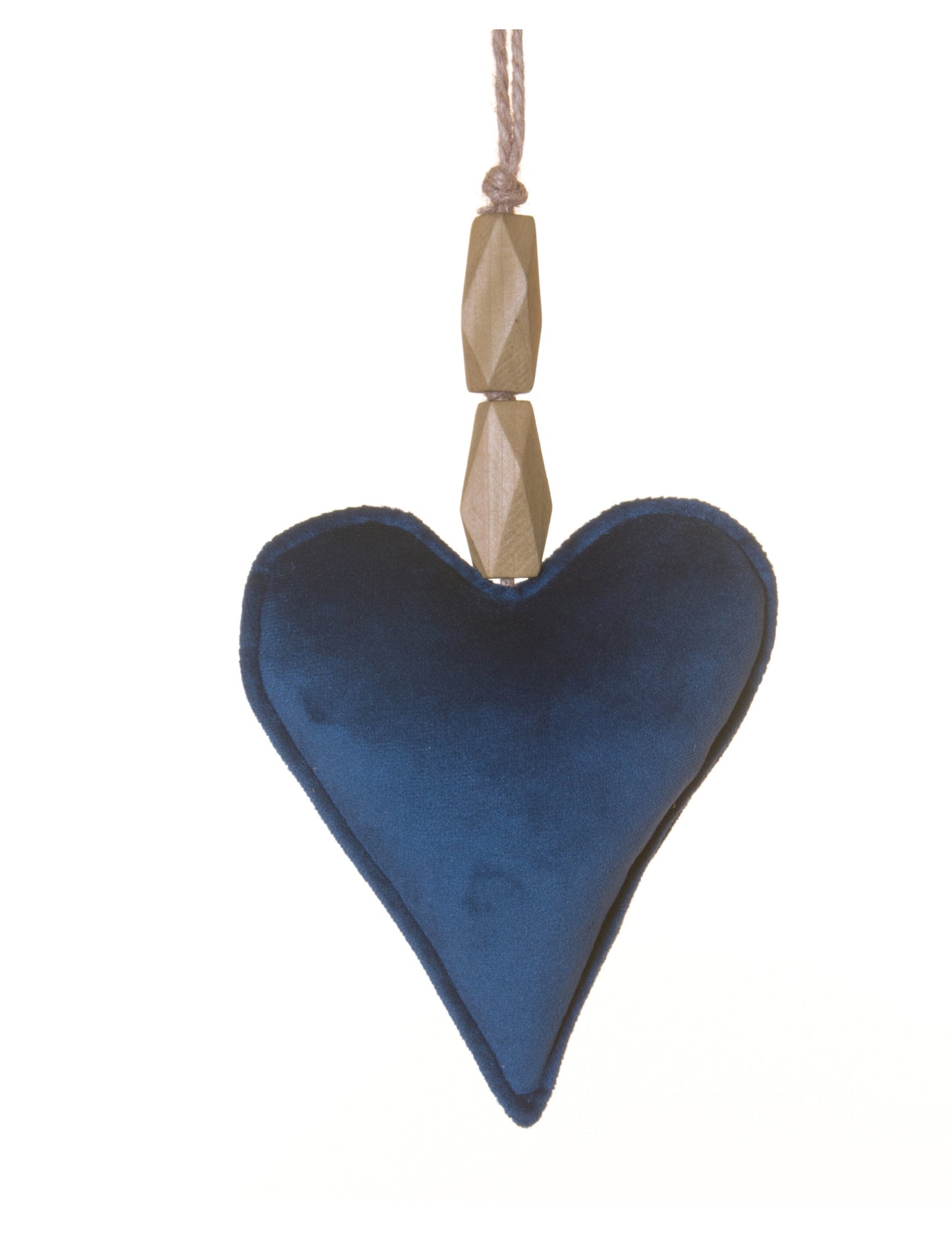 Szív alakú függeszték sötétkék bársonyból, 15 cm karácsonyra