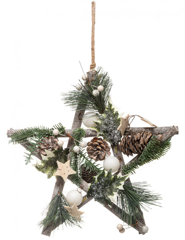 Természetes csillag alakú fa függeszték 30 cm növényi dekoráció