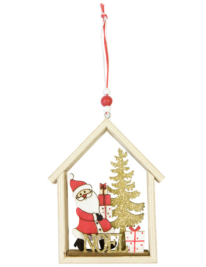 Fából készült függő Mikulás a házában 13 x 11 x 2 cm fenyőfára