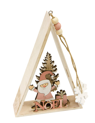 Fából készült, függő Mikulás rózsaszín háromszög dísz 29 x 6 x 3,5 cm