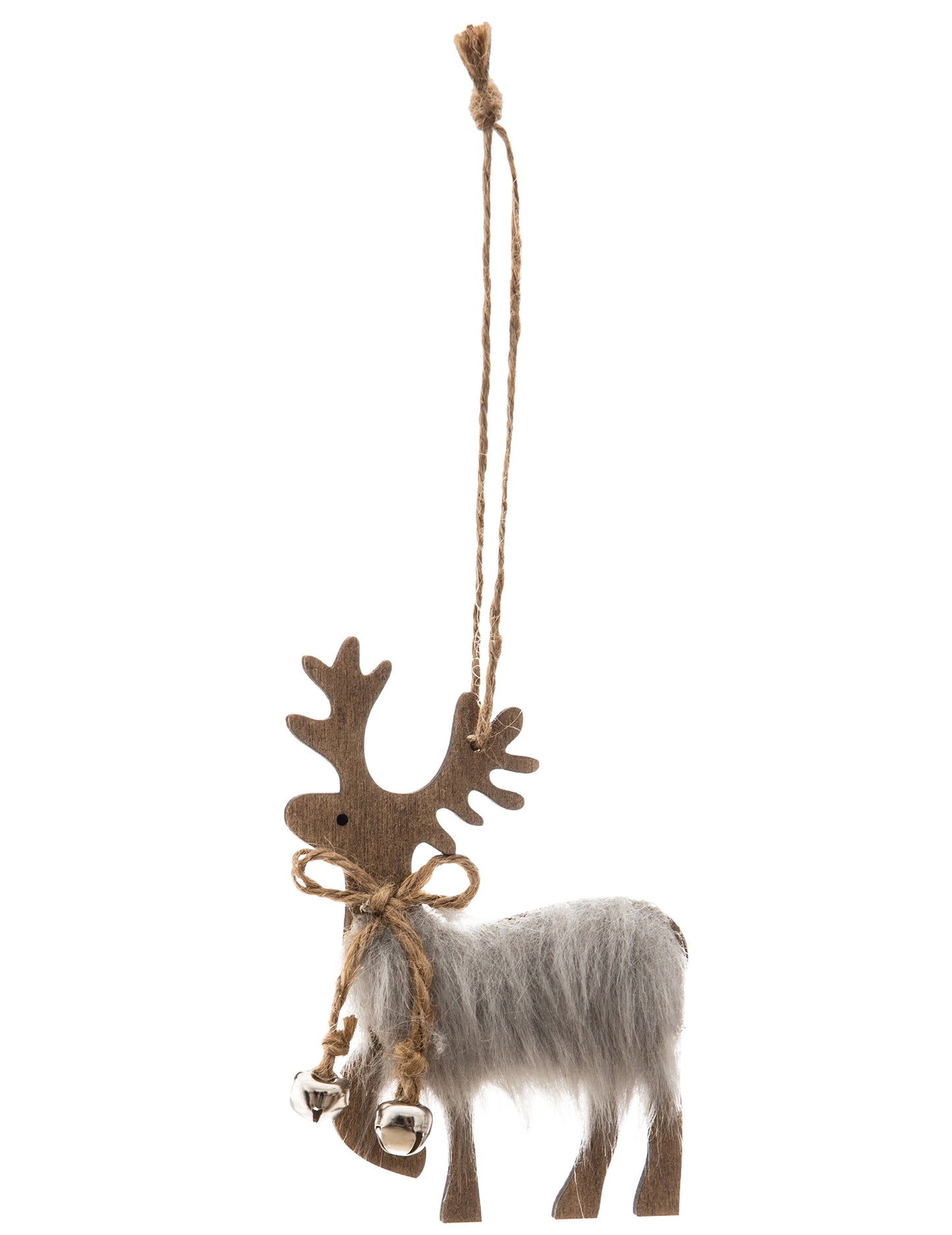 Rénszarvas függő dekoráció szőrrel 11 cm fenyőfára