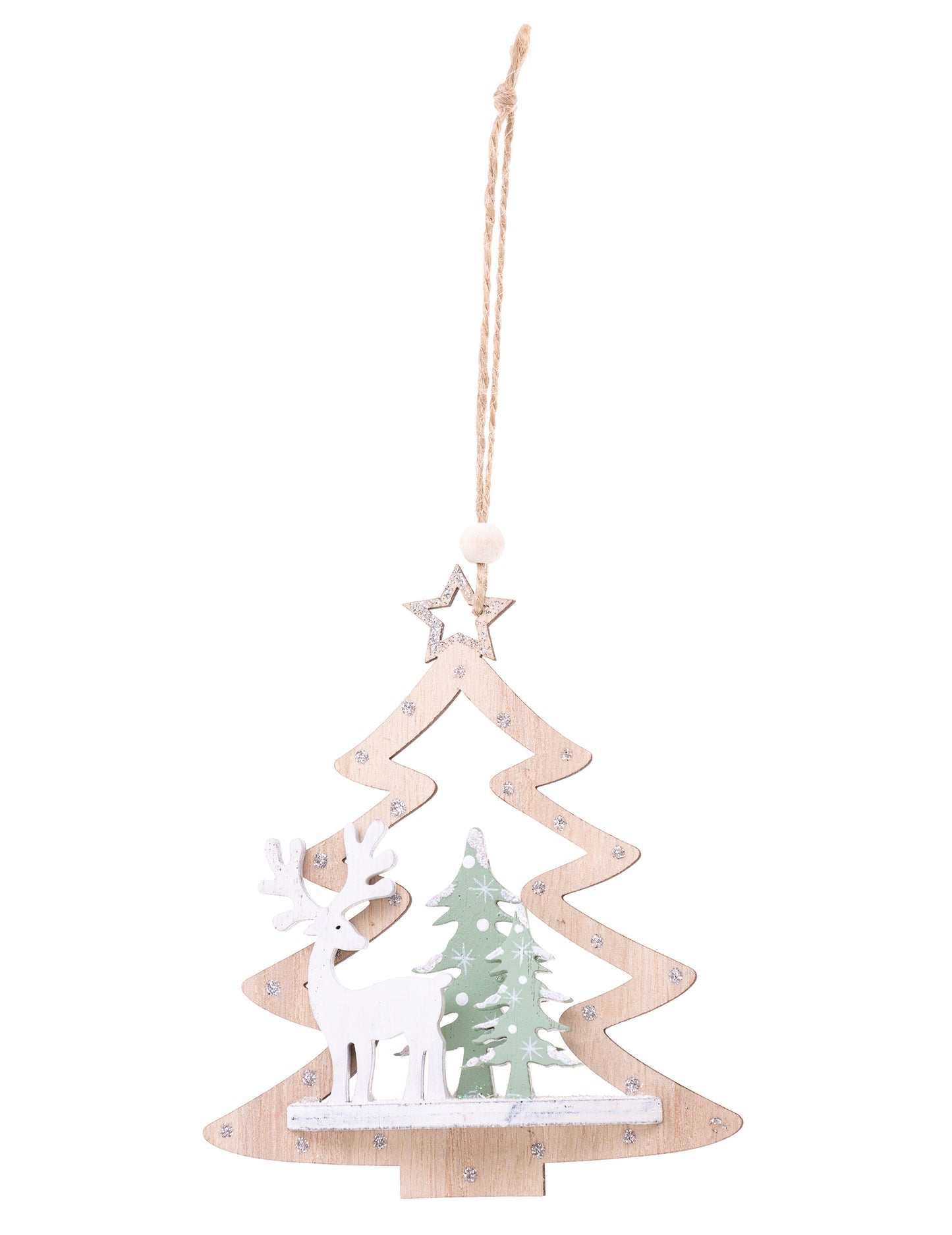 Fenyőfa függődekoráció és tájkép 11 cm Véletlenszerű szín szarvasokkal
