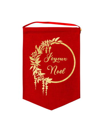 Karácsonyi témájú vászon függeszték, piros, arany bolyhokkal, 20 x 30 cm cm dekoratív