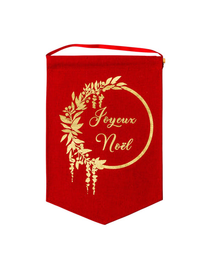 Karácsonyi témájú vászon függeszték, piros, arany bolyhokkal, 20 x 30 cm cm dekoratív