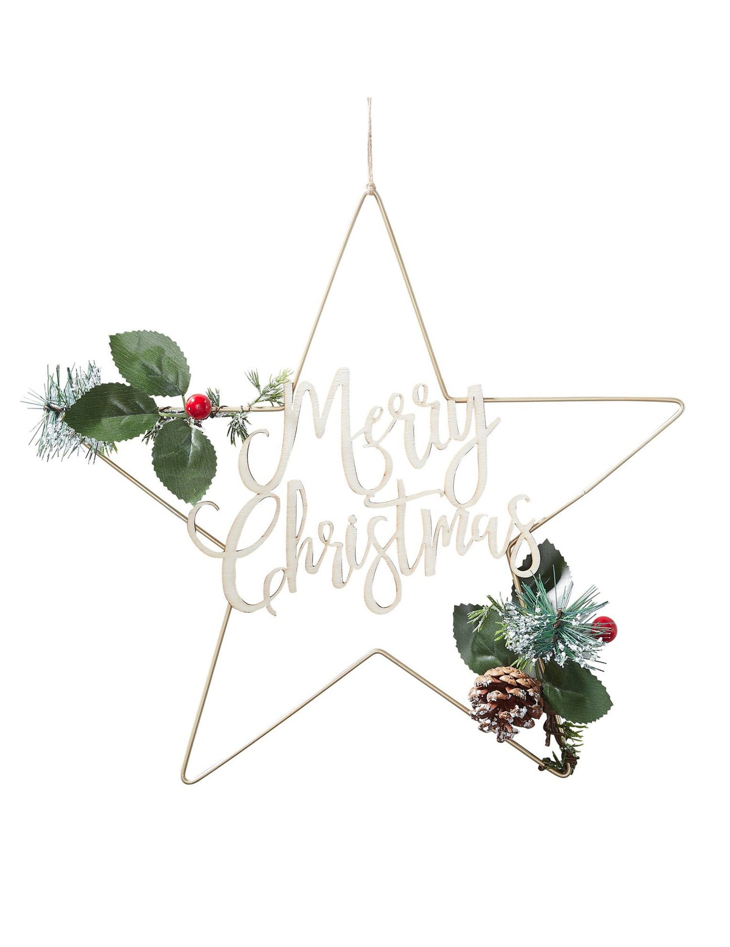 Arany vidám karácsonyi csillag fém akasztódísz 32 cm karácsonyfadíszítés