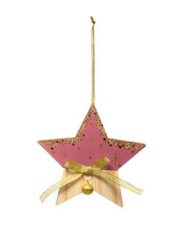 Rózsaszín csillag és fa függőlámpa 20 cm arany mintákkal