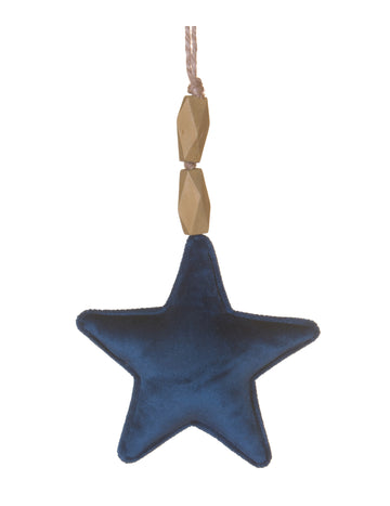 Tengerészkék bársony csillag függődísz 15 cm 