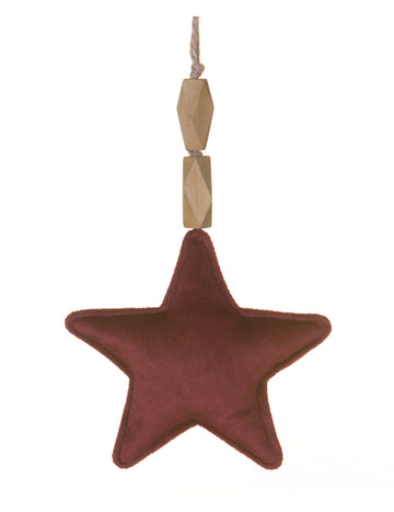 Csillagos függeszték bordó bársonyból 15 cm fenyőfára