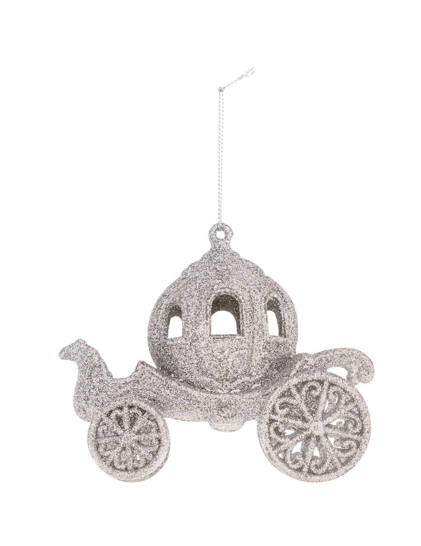 Tündér hintós karácsonyfadísz 11 cm ezüst csillogással