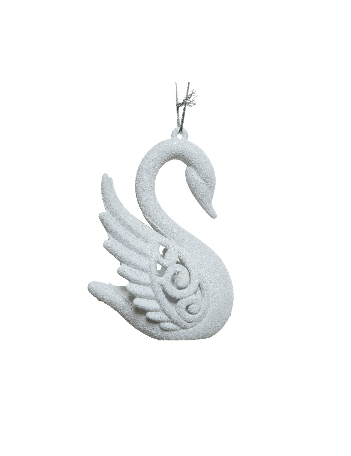 Fagyos hatású hattyú formájú karácsonyfadísz 10 cm 