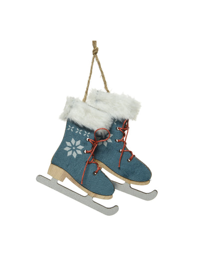 Kék korcsolya karácsonyfadísz 9 cm műszőrmével
