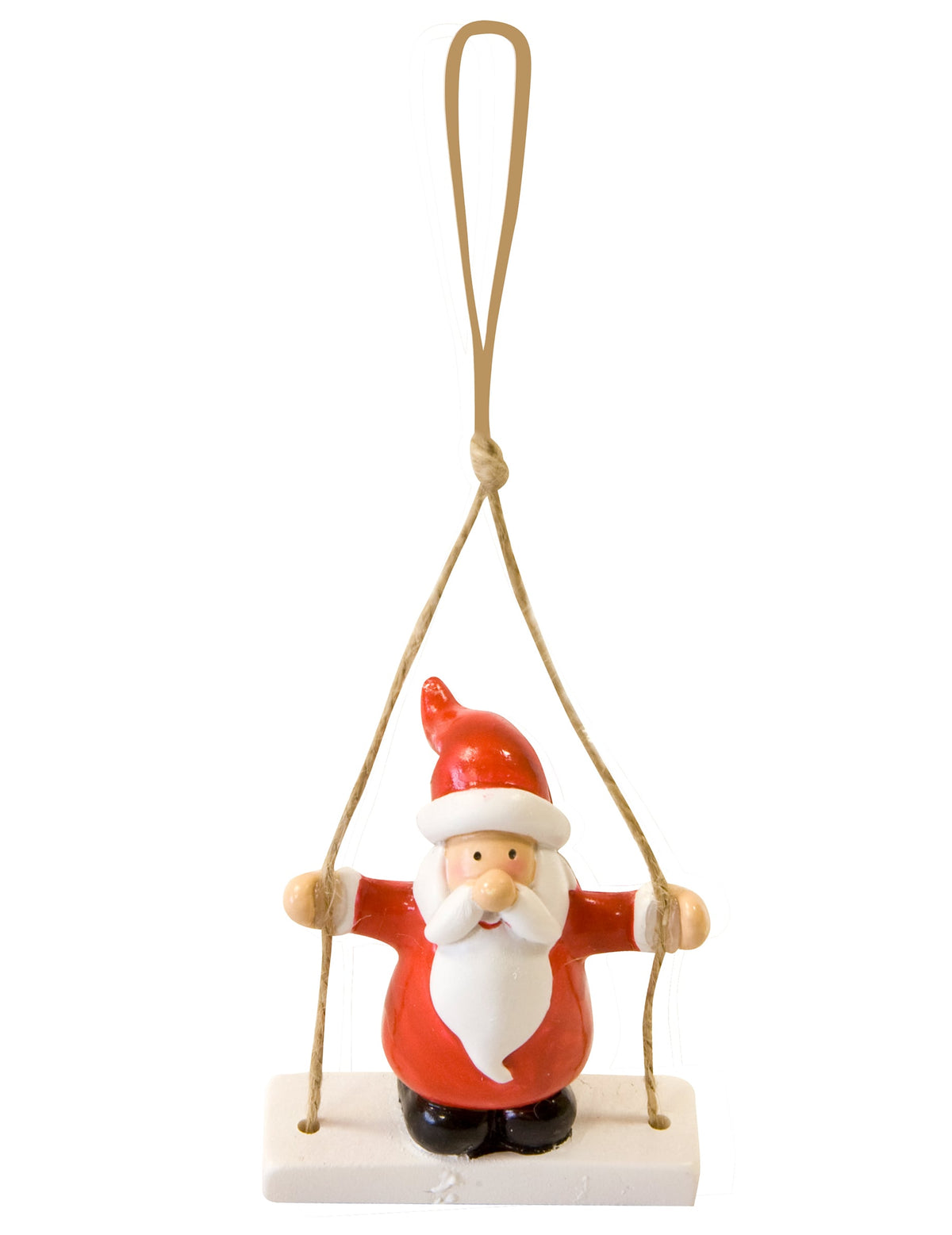 Suspension Père-Noël sur sa balançoire pour sapin rouge et blanc