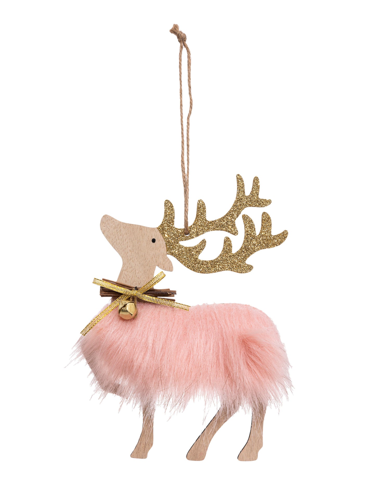 Tündér rénszarvas függőlámpa 17.5 cm rózsaszín csillogó anyagból