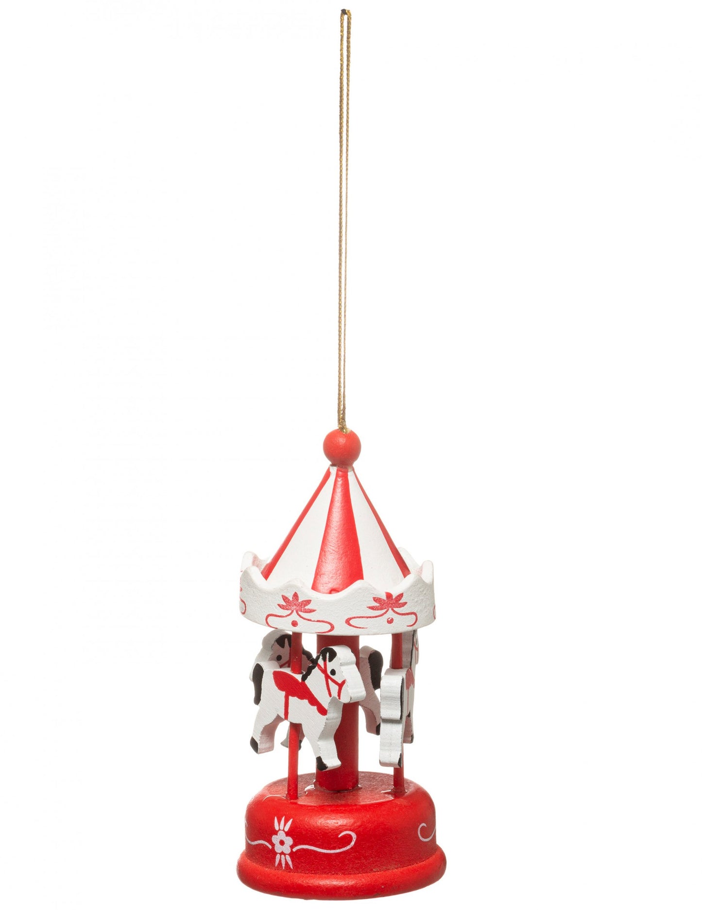 Piros körhinta karácsonyfadísz 9 cm fa lovak