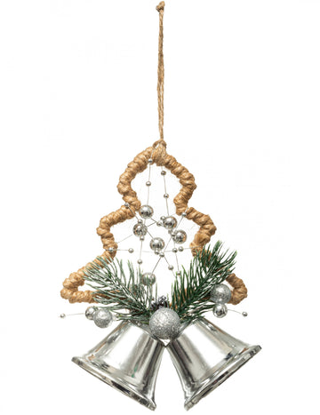 Ezüst fenyőfa és csengő függődísz 12 cm 