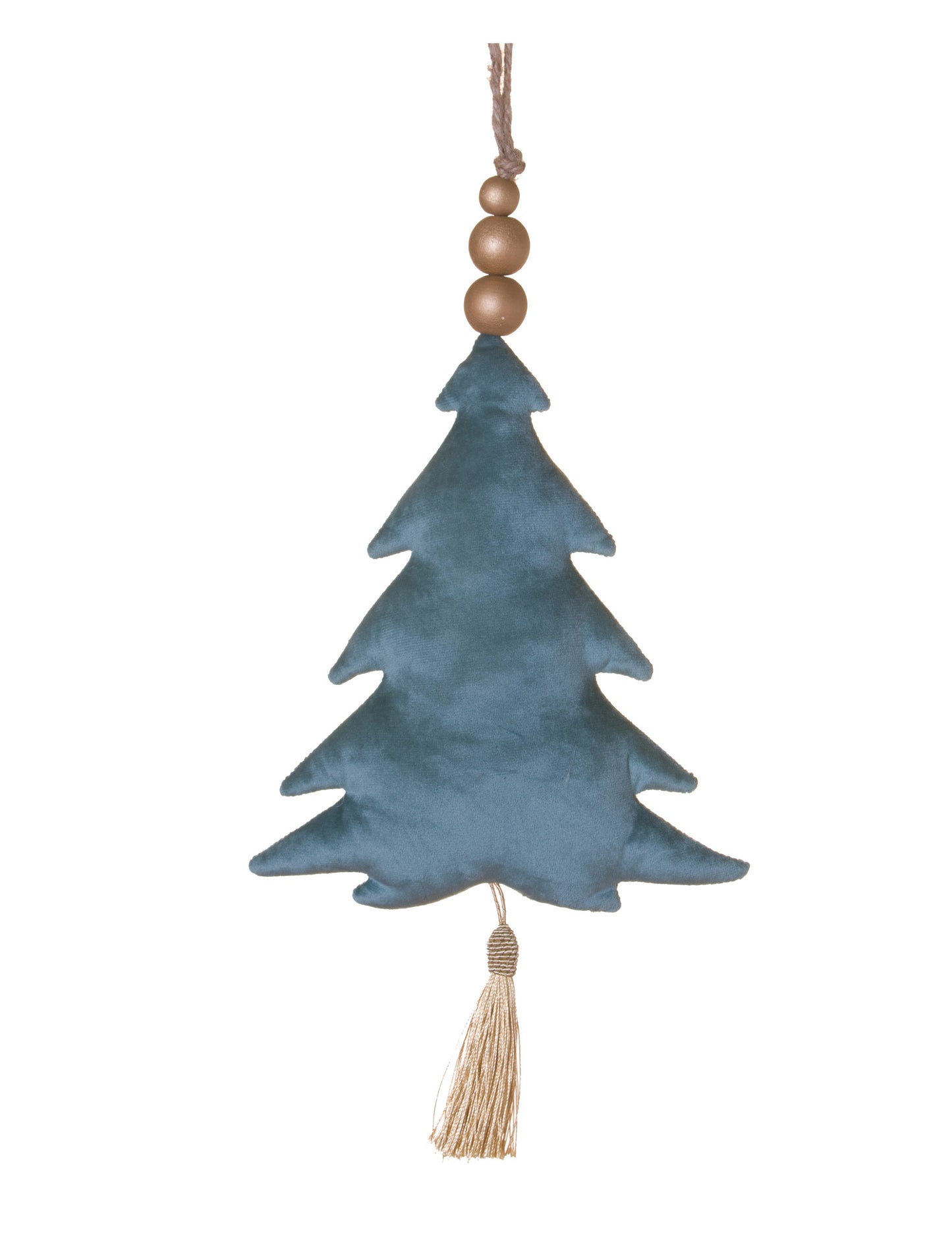 Kék bársony karácsonyfadísz 22 cm, elefántcsont bojt és gyöngy