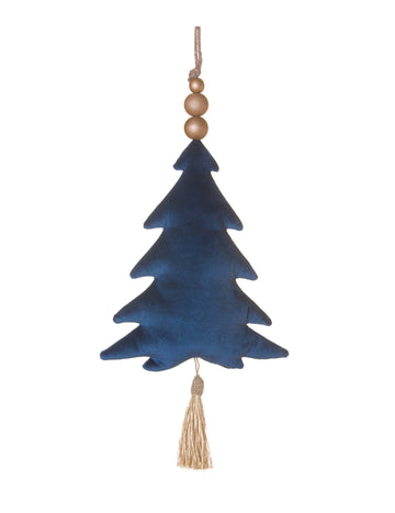 Sötétkék bársony karácsonyfadísz 22 cm bojtos