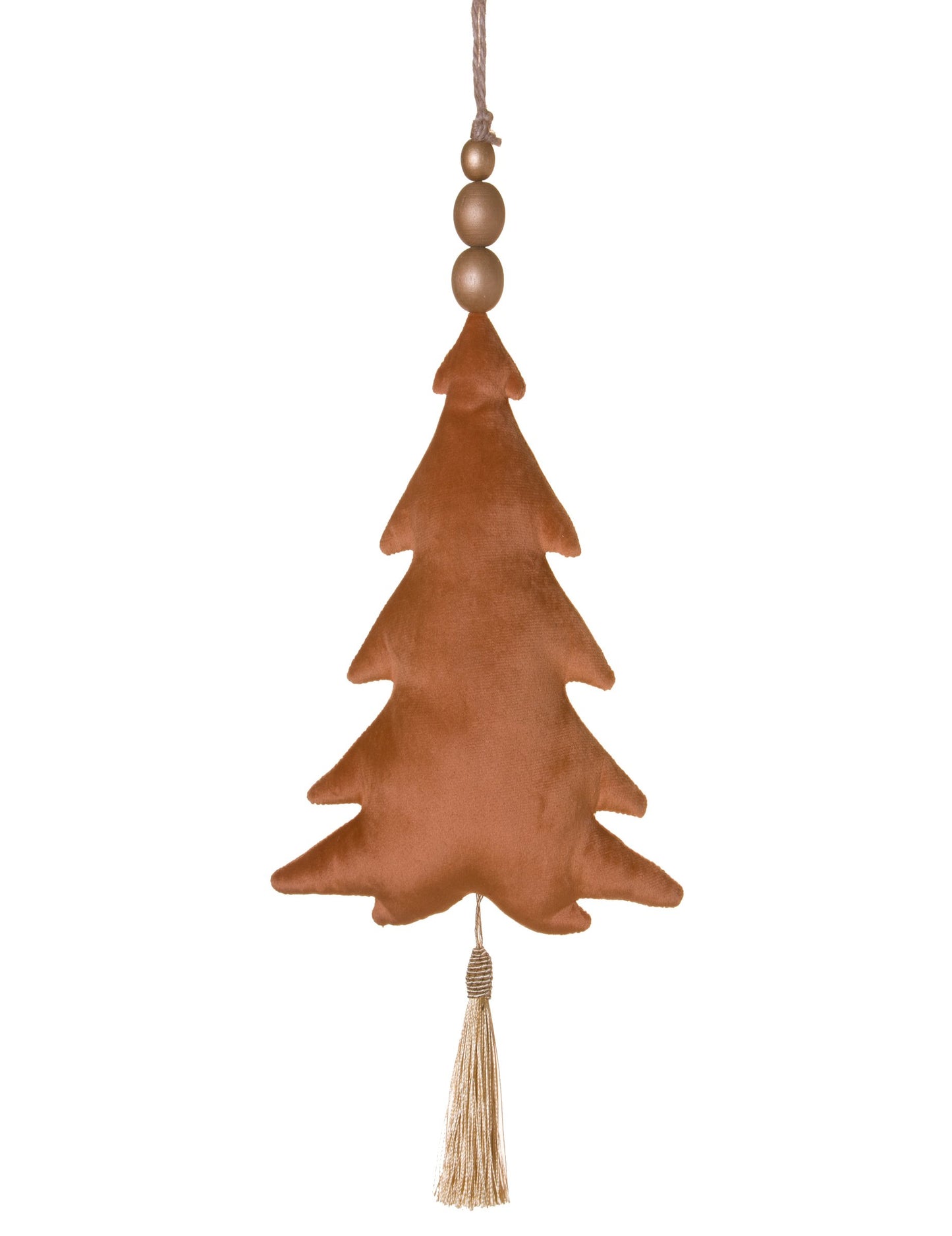 Terrakotta bársony karácsonyfa függőlámpa 22 cm elefántcsont bojttal