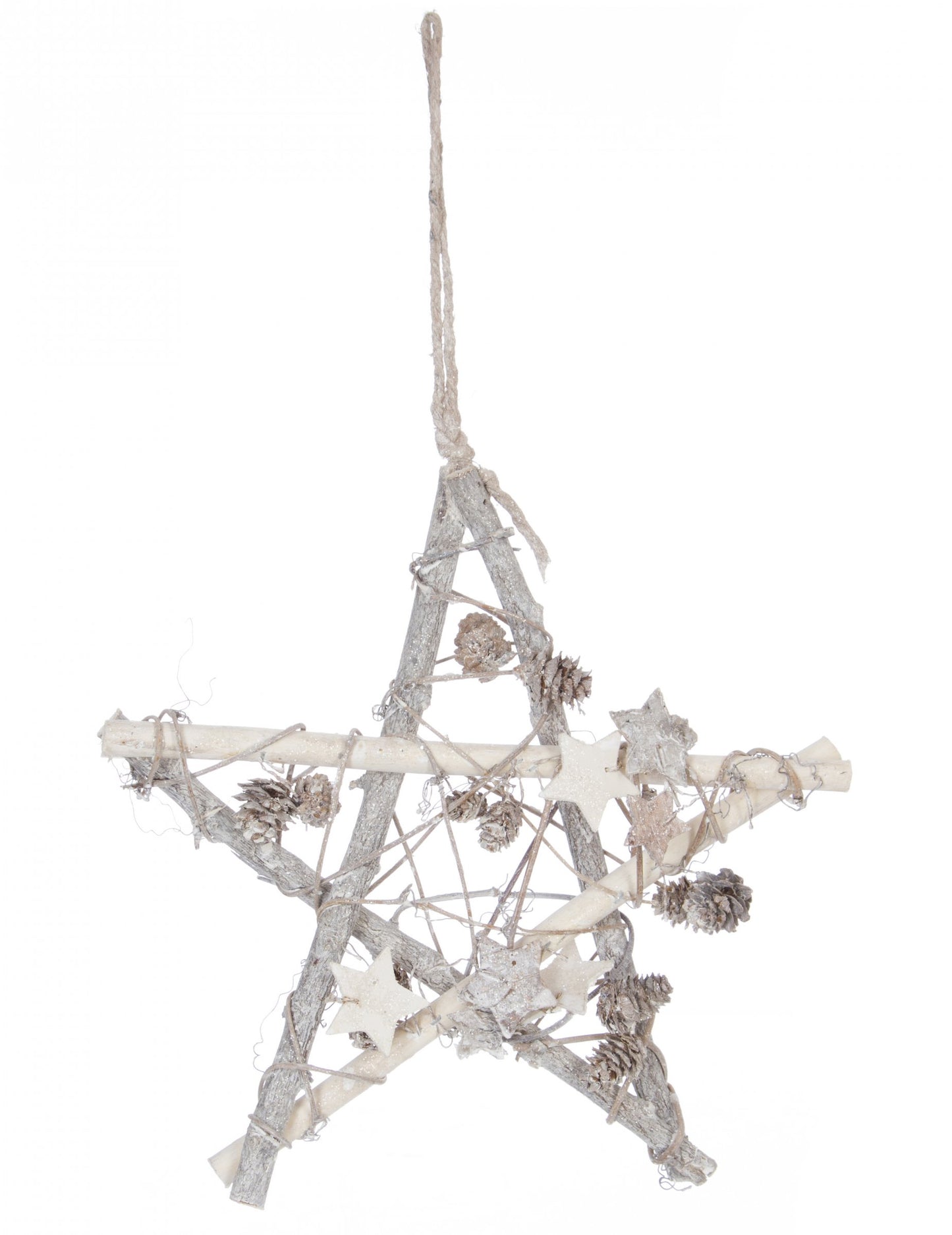 Sarkcsillag fa függődekoráció 28 cm fehér és ezüst